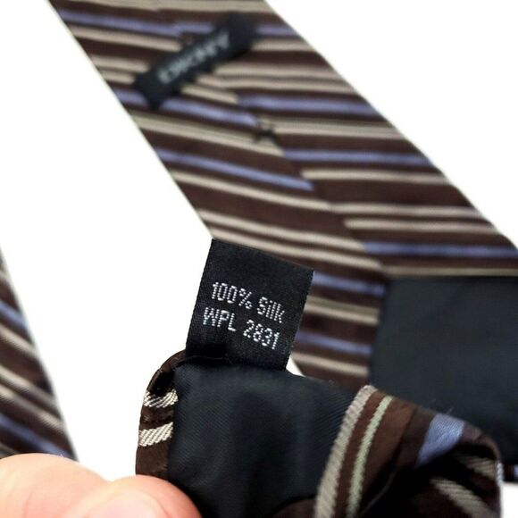 DKNY Brown Striped Woven Silk Tie - Picture 5 of 6